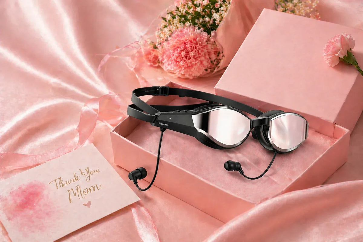 SollaWave smart swim goggles displayed with a Mother's Day gift