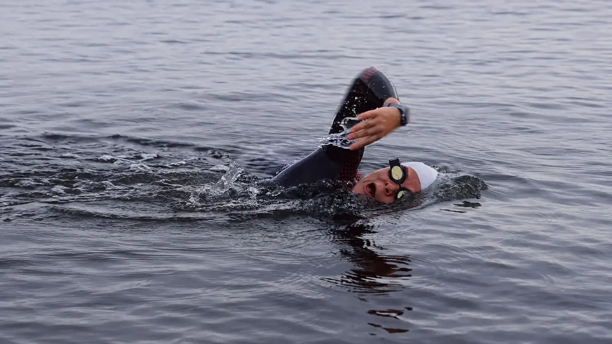 Triathlete completing an open-water freestyle training session