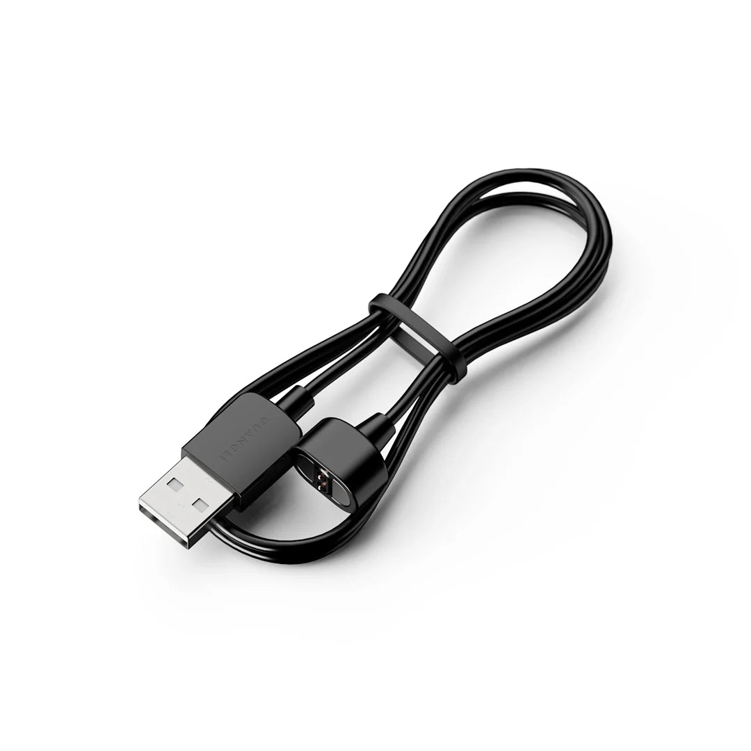 The Holoswim Charging Cable is a black USB cable with a USB-A and micro-USB connector, neatly coiled and secured with a loop, shown on a white background.