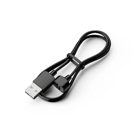 The Holoswim Charging Cable is a black USB cable with a USB-A and micro-USB connector, neatly coiled and secured with a loop, shown on a white background.