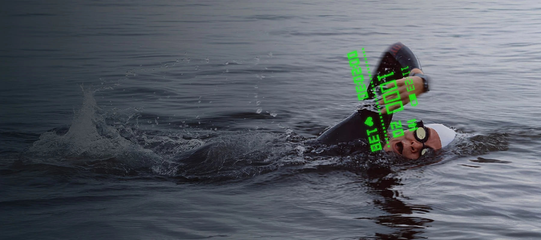 Open-water swimmer training with HoloSport smart swim goggles